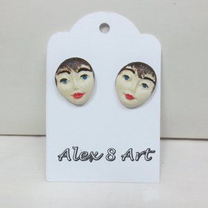 New Unique Hand Painted Lady's Face Stud Earrings